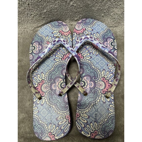 VERA BRADLEY Women’s 9 Flip Flops in Purple Large Beach Summer Sandals Floral - Picture 3 of 4